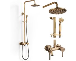 Douchesysteem Antiek Messing Doucheset Retro Glod Douchekraan Complete Set Regendouche Douche Set Vintage Ronde Hoofd Douchekop 20,8 cm, Handdouche Hoofd Badkuip Uitloop, voor Bad en Douche