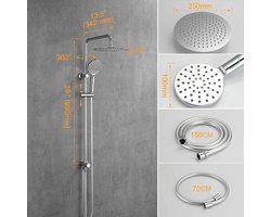 Douchesysteem met Hoofddouche en Handdouche - Verstelbare Stang en Steun - Chroom Zilver rain shower head