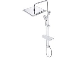 Douchesysteem met Plank - Hoogte Verstelbaar - Regendouche - Doucheset - Badkamer - Douchekolom - Badkuip - Douchekop - RVS - Chroom - 30x30cm regendouche zonder kraan