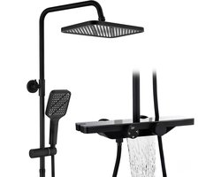 Douchesysteem met thermostaat - Complete doucheset - Dagelijkse douche - Geïntegreerde glazen plank - 30cm hoofddouche - Zwart