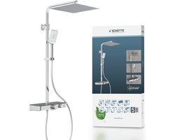 Douchesysteem met Thermostaat en Glazen Legplank - Regendouche Set 30 x 30 cm in Chroom & Antraciet