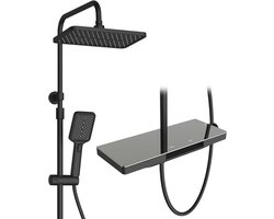 Douchesysteem met Thermostaat en Glazen Plank 40 x 18 cm - Hoofddouche 28 x 18 cm