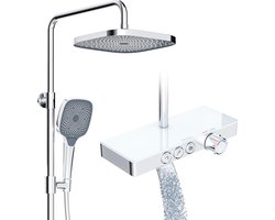Douchesysteem met Thermostaat en Glazen Plank - Complete Regendouche Set met Handdouche in Chroom