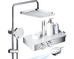Douchesysteem met Thermostaat, Regendouche en Glazen Plank | Compleet Doucheset