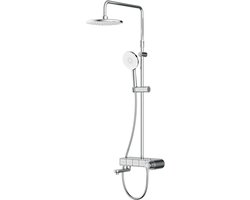 Douchesysteem met thermostaat - Regendouche set - Comfortabele douche - Met glazen legplank - 22 cm hoofddouche - Chroom