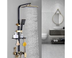 Douchesysteem Zwart/Goud met Regendouche en Handdouche - In hoogte Verstelbaar