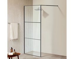 Douchewand 100 x 200 cm - Zwart – Inloopdouche 5 mm Veiligheidsglas