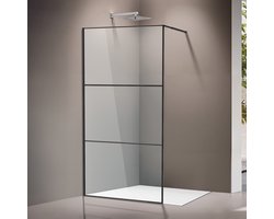 Douchewand 100×200 cm Zwart – Inloopdouche, 5 mm veiligheidsglas, verstelbaar en links/rechts monteerbaar, wandmontage