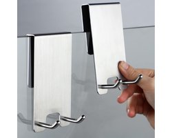 Douchewand, douchehaken, zonder boren, set van 2 met rubberen bescherming, houder voor douchewisser handdoeken, voor glasdiktes van 6-12 mm