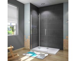 Douchewand-Inloopdouche 65x185cm 2 delig inklapbaar douchedeur 6mm NANO EasyClean veiligheidsglas glanzend chroom aluminium profiel