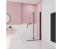 Douchewand-Inloopdouche 75x195cm 2 delig inklapbaar douchedeur 6mm NANO EasyClean veiligheidsglas mat zwart profiel