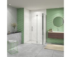 Douchewand-Inloopdouche 90x120x185cm 2 delig inklapbaar 6mm NANO EasyClean veiligheidsglas 45cm Stabilisatiestang (draaibaar) profiel van glanzend chroom.