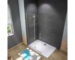 Douchewand-Inloopdouche 90x195cm 2 delig inklapbaar douchedeur 6mm NANO EasyClean veiligheidsglas glanzend chroom aluminium profiel
