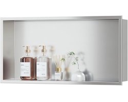Douchewandnis RVS 60 x 30 cm - Inbouw nis badkamer - Roestvrijstalen plank voor shampoo en zeep - Geborsteld zilver