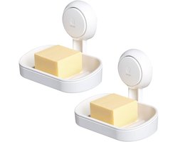 Douchezeepbakje met afvoer - 2 stuks - Maximaal draagvermogen 3 kg - Wandzeepbakje - Geen boren nodig - Zeephouder met zuignap - Geschikt voor badkamers en keukens - Kan ook als sponshouder gebruikt worden - Wit