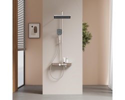 Douchezuil met Thermostaat - Douchesysteem Regendouche - Comfortabel Douchen - Inclusief Glazen Plank - Verstelbaar 816-1146 mm - Chroom