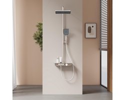 Douchezuil met Thermostaat, Regendouche en Glazen Plank - Wandmontage
