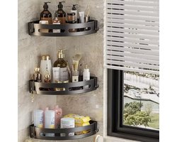 douchrek zwart zonder boren - 2/ 3 laags rekjes - zelfklevend - badkamer rek - shampoo houder
