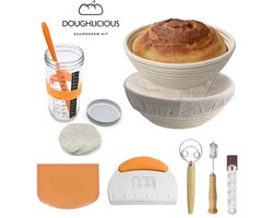 Doughlicious - Zuurdesem starter set - Zuurdesem – Rijsmand – Glazen pot 730ml – Sourdough Starter Kit – Spatel – Deegmesje –Rijsmandje Broodbakken -Volledige set - E-handleiding en recept