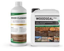 Douglas hout behandelen en schoonmaken - Duurzaam buiten hout 100% Waterdicht maken - Nano Coating - Woodseal Pro Hout Impregneermiddel 2,5L (15m2) + Houtreiniger Tergeo Wood Cleaner 1L