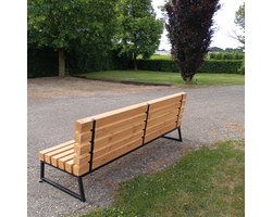 Douglashout balken bank - loungebank - 200 m lang x 60 zitdiepte - metalen onderstel zwart