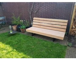 Douglashout balken - loungebank - 200 m lang x 60 zitdiepte - metalen onderstel zwart