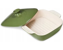 DOWAN Keramieken Ovenschaal - Met deksel - 1579ml - Rechthoekig - Met handgrepen - Groen