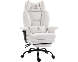 Dowinx Bureaustoel - Ergonomische Bureaustoel - Bureaustoelen voor Volwassenen - Grote Bureaustoel - Gamingstoel - Ademende Stof en Flueel - Met Voetensteun en Verstelbare Rug - Bureaustoel Gaming chair - Wit