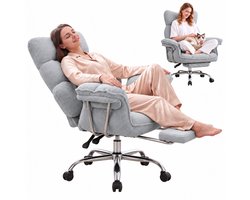 Dowinx Bureaustoel - Ergonomische Gamestoel - Ergonomische Gamestoel - Grote Bureaustoel - Gamestoel met voetsteun - Verstelbare Gamingstoel - Tot 181 kg - Game bureaustoel chair - Teddy fleece - Bureaustoelen - Bureaustoel pocketvering - Grijs