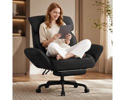 Dowinx Bureaustoelen - Ergonomische Bureaustoel - Verstelbare Gamingstoel - Grote Bureaustoel - comfortabel - Pocketveren Zitkussen - Met Armleuningen en Voetensteun - Bureaustoel Gaming chair - PU - Kantoormeubels - Stoelen - Zwart