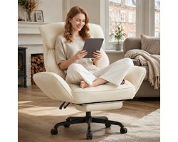 Dowinx Bureaustoelen - Ergonomische Bureaustoel - Verstelbare Gamingstoel - Grote Bureaustoel - comfortabel - Pocketveren Zitkussen - Met Armleuningen en Voetensteun - Bureaustoel Gaming chair - PU - Kantoormeubels - Stoelen - Wit
