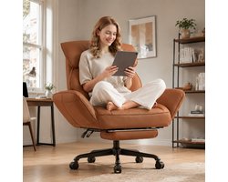 Dowinx Bureaustoelen - Ergonomische Bureaustoel - Verstelbare Gamingstoel - Grote Bureaustoel - comfortabel - Pocketveren Zitkussen - Met Armleuningen en Voetensteun - Bureaustoel Gaming chair - PU - Kantoormeubels - Stoelen - Bruin