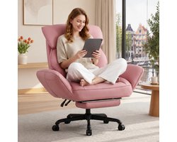 Dowinx Bureaustoelen - Ergonomische Bureaustoel - Verstelbare Gamingstoel - Grote Bureaustoel - comfortabel - Pocketveren Zitkussen - Met Armleuningen en Voetensteun - Bureaustoel Gaming chair - PU - Kantoormeubels - Stoelen - Roze