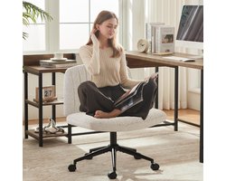 Dowinx Criss Cross Bureaustoel met Vergrendelbare Wielen – Brede Zitting – Premium Stof – Pocketvering Zitkussen – Verstelbare Draaistoel – Modern Design – Wit