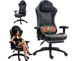 Dowinx - Ergonomisch - Gamingstoel/Bureaustoel - Massage, verwarming, pocketvering, voetensteun - Zwart/Goud