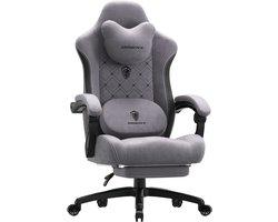 Dowinx Ergonomische Bureaustoel / Gamingstoel – Met verwarmde massage lendensteun – Met zakveer kussen en voetsteun – 150 kg draagvermogen – Grijs – Voor gamen en werken – Afmetingen – PU-leer – Grijs