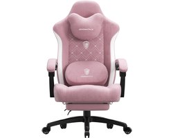 Dowinx Ergonomische Bureaustoel / Gamingstoel – Met verwarmde massage lendensteun – Met zakveer kussen en voetsteun – 150 kg draagvermogen – Grijs – Voor gamen en werken – Afmetingen – PU-leer-Rozig wit