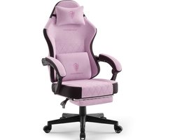 Dowinx Ergonomische Bureaustoel / Gamingstoel – Pocketveren Zitkussen – Dubbel gevoerde Rugleuning & Verstelbaar Lendenkussen – Met Armleuningen en Voetensteun – PU-leer – Roze-paars