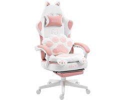 Dowinx Ergonomische Bureaustoel / Gamingstoel – Pocketveren Zitkussen – Dubbel gevoerde Rugleuning & Verstelbaar Lendenkussen – Zachte Stof - Roze-wit