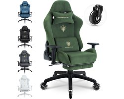 Dowinx Ergonomische Gamingstoel – Verstelbaar Massage-Lendenkussen – Microvezel Velours – Dik Zitkussen – Uitschuifbare Voetensteun – Verstelbare Armleuningen – 160° Verstelbare Rugleuning – Groen