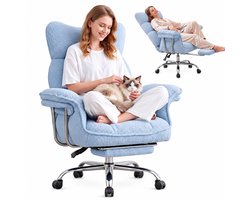 Dowinx Game stoelen - Gamestoel blauw - Ergonomische Gamestoel - Grote Bureaustoel - Gamestoel met voetsteun - Verstelbare Gamingstoel - Tot 181 kg - Game bureaustoel chair - Teddy fleece