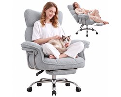 Dowinx Game stoelen - Gamestoel grijs - Ergonomische Gamestoel - Grote Bureaustoel - Gamestoel met voetsteun - Verstelbare Gamingstoel - Tot 181 kg - Game bureaustoel chair - Teddy fleece