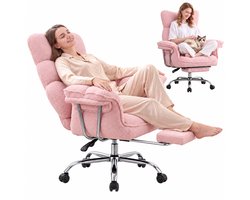 Dowinx Game stoelen - Gamestoel roze - Ergonomische Gamestoel - Grote Bureaustoel - Gamestoel met voetsteun - Verstelbare Gamingstoel - Tot 181 kg - Game bureaustoel chair - Teddy fleece
