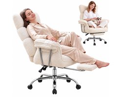 Dowinx Game stoelen - Gamestoel wit - Ergonomische Gamestoel - Grote Bureaustoel - Gamestoel met voetsteun - Verstelbare Gamingstoel - Tot 181 kg - Game bureaustoel chair - Teddy fleece