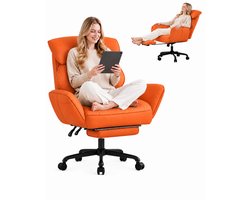 Dowinx Gamestoel - Gamingstoel met Pocketvering - Ergonomische Bureaustoel met Uitschuifbare Voetensteun en Verstelbare Armleuningen - PU Leer - 136 kg - Oranje