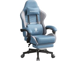 Dowinx Gaming Stoel Blauw – Ergonomische Bureaustoel met Ademend Stof, Verstelbare Hoofdkussen en Voetsteun – Comfortabele Draaistoel voor Gaming & Kantoor