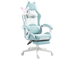 Dowinx Gaming Stoel – Cute Cat Editie – Ergonomische Bureaustoel met Hoge Rugleuning & Lendensteun – PU Leer – Verstelbare Rugleuning – Met Voetensteun – Blauw