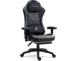 Dowinx Gaming Stoel – Ergonomische Bureaustoel met Massage & Verwarming – Pocketvering Zitkussen – Verstelbaar met Voetensteun – Zwart/Goud