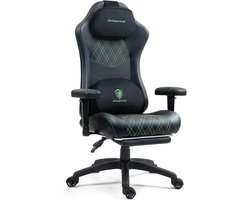 Dowinx Gaming Stoel – Ergonomische Bureaustoel met Massage & Warmte, Voetensteun, Nek- en Lendensteun, Zwart/Groen