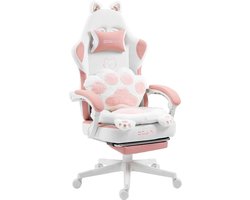 Dowinx Gamingstoel – Ergonomisch – Stoff – Roze – Kattenpoot-design – Met voetsteun – Verstelbaar – PC/Gamer stoel voor volwassenen